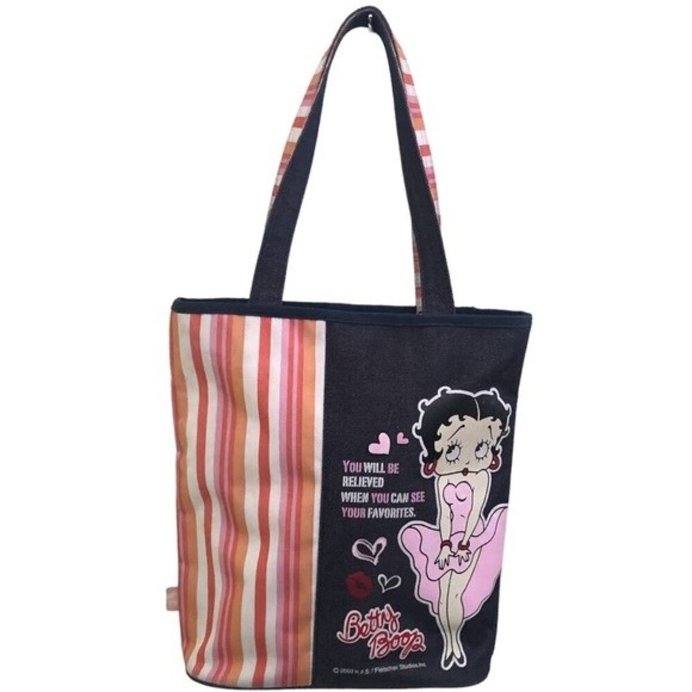 Betty Boop Vintage Tote Bag Black Striped Pink Cartoon Graphic Purse Handbag